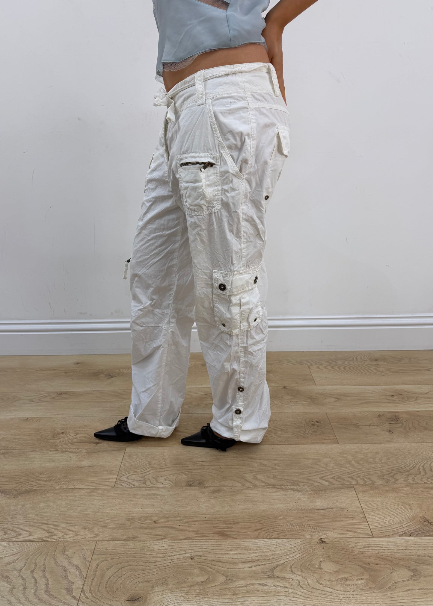 medium white Yessica cargo trousers side view