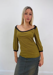 medium yellow and brown zara striped top front zoom with face