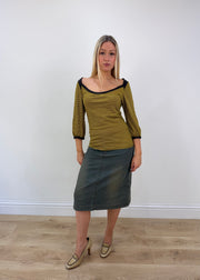 medium yellow and brown zara striped top full outfit