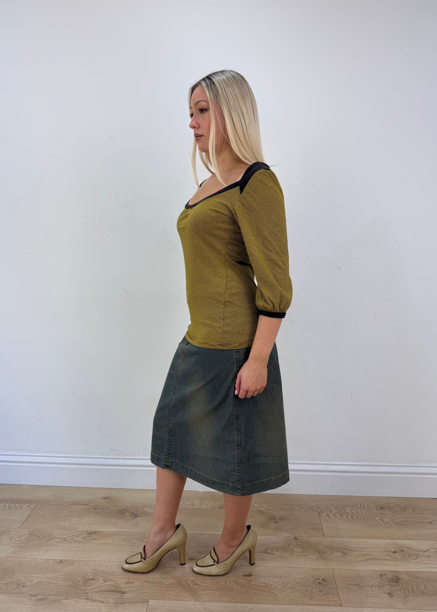 medium yellow and brown zara striped top other side