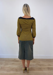 medium yellow and brown zara striped top back view