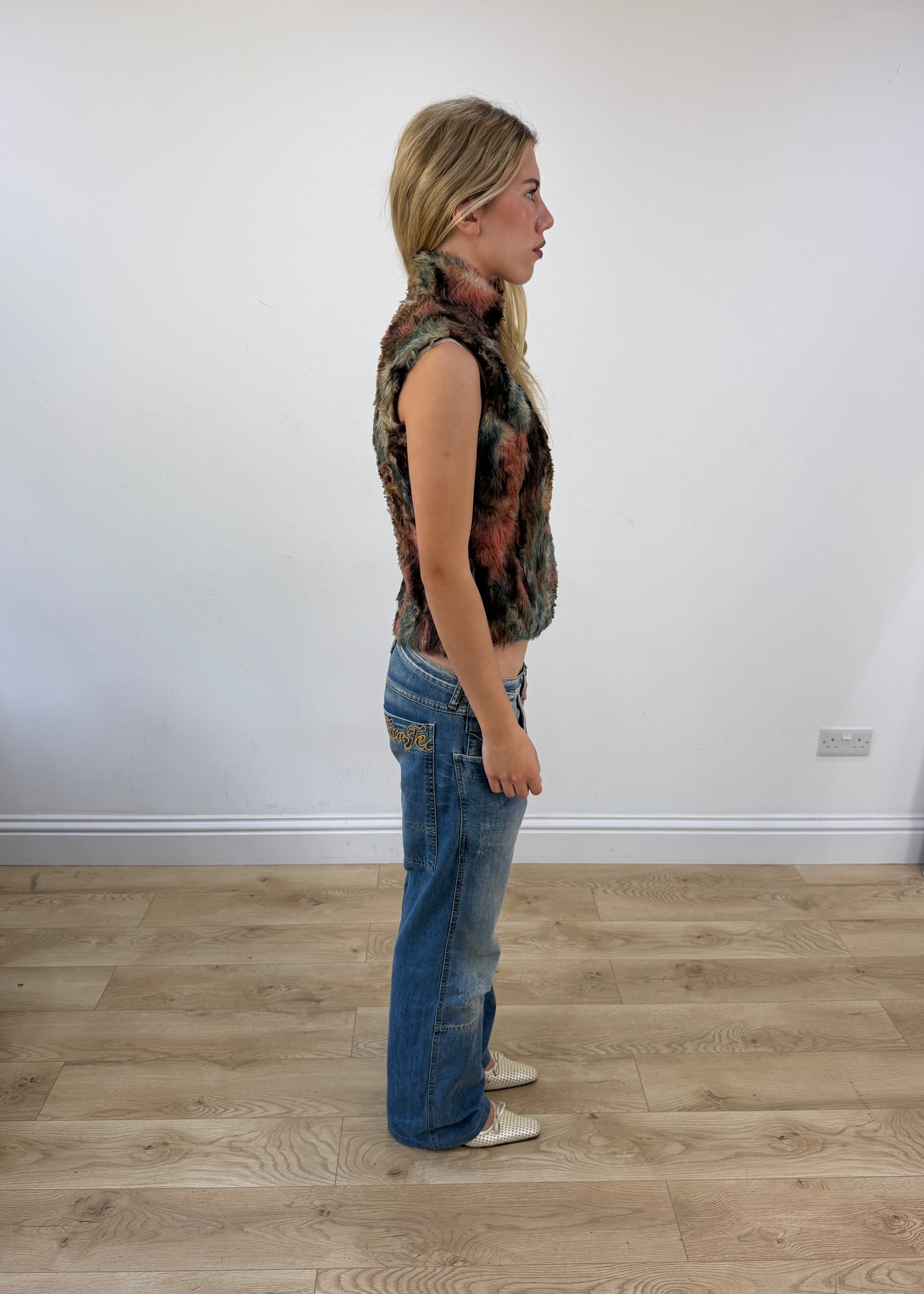 small thesis multicolour faux fur dual zip gilet image 7