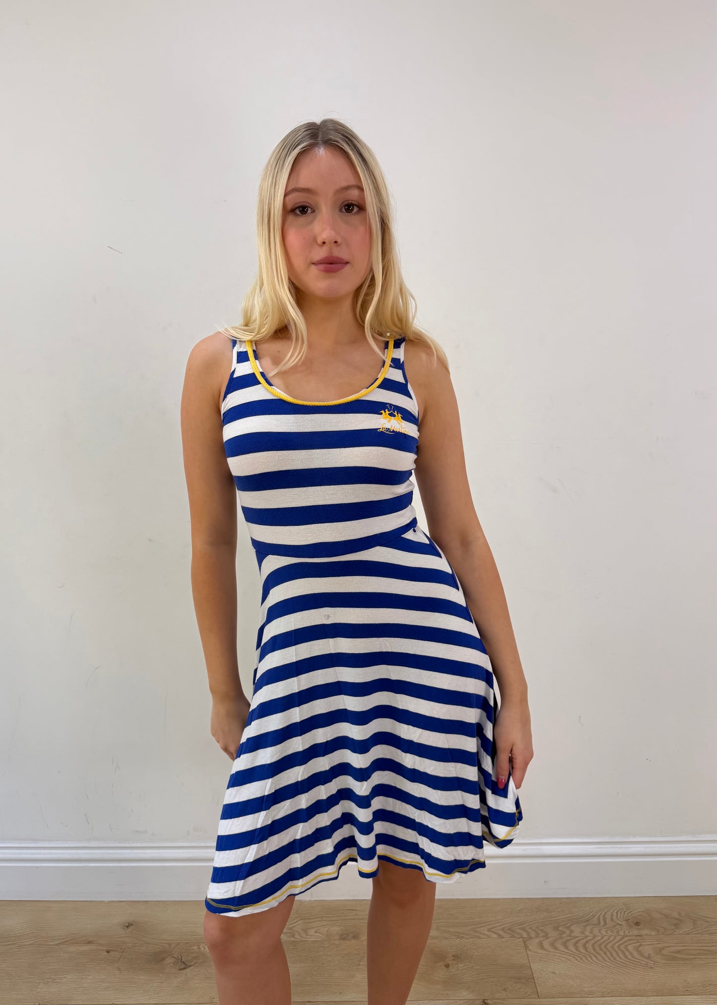 small white and blue la martina stripy dress