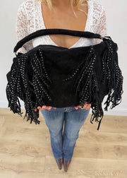 black E&L Eternel studded fringe shoulder bag close up