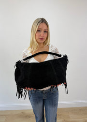 black E&L Eternel studded fringe shoulder bag back