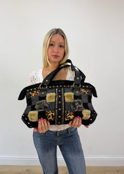 black fur patchwork shoulder bag front