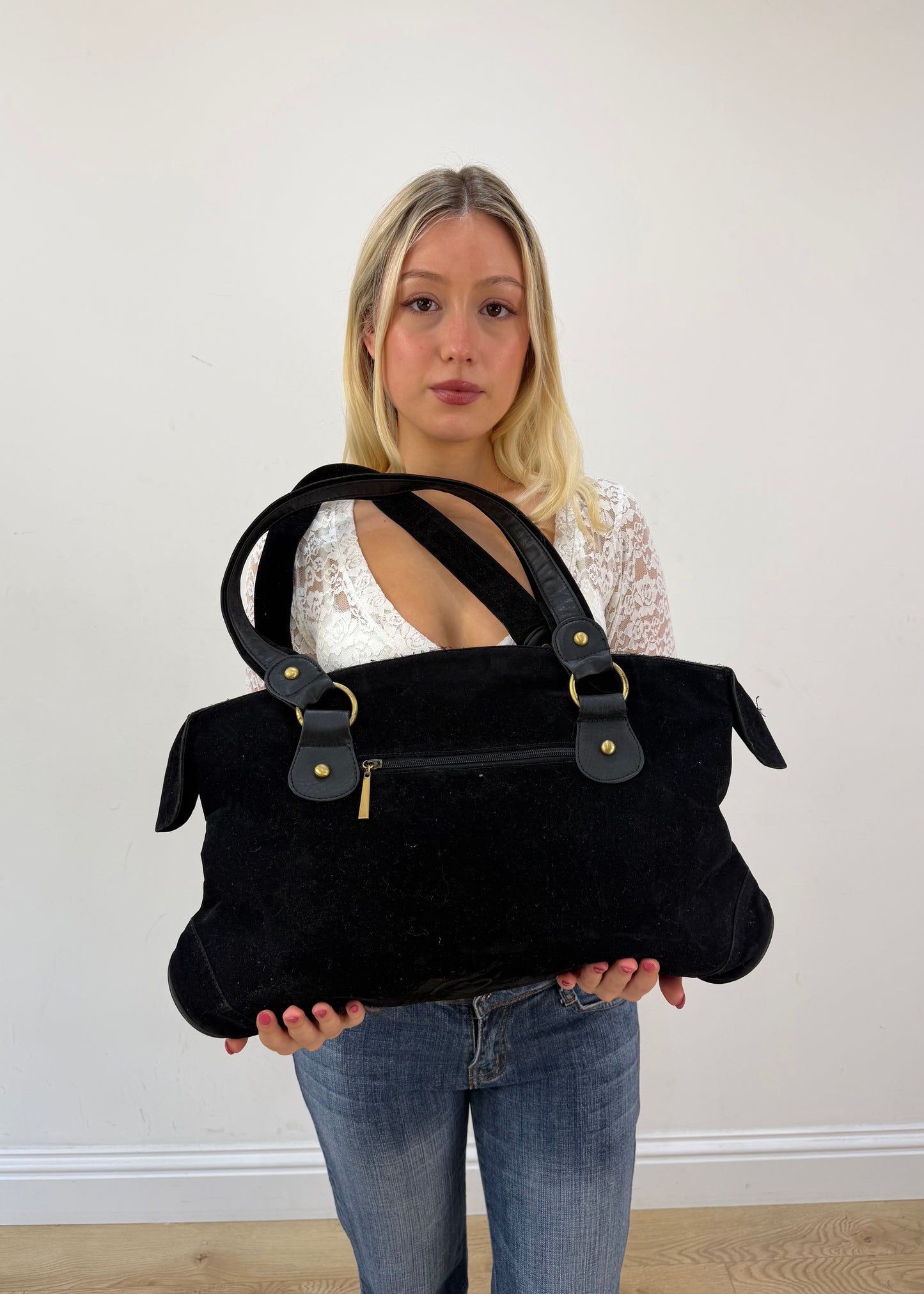 black fur patchwork shoulder bag back