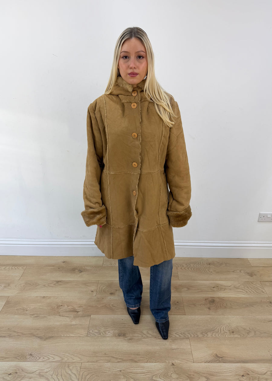 medium tan hooded corduroy coat 1