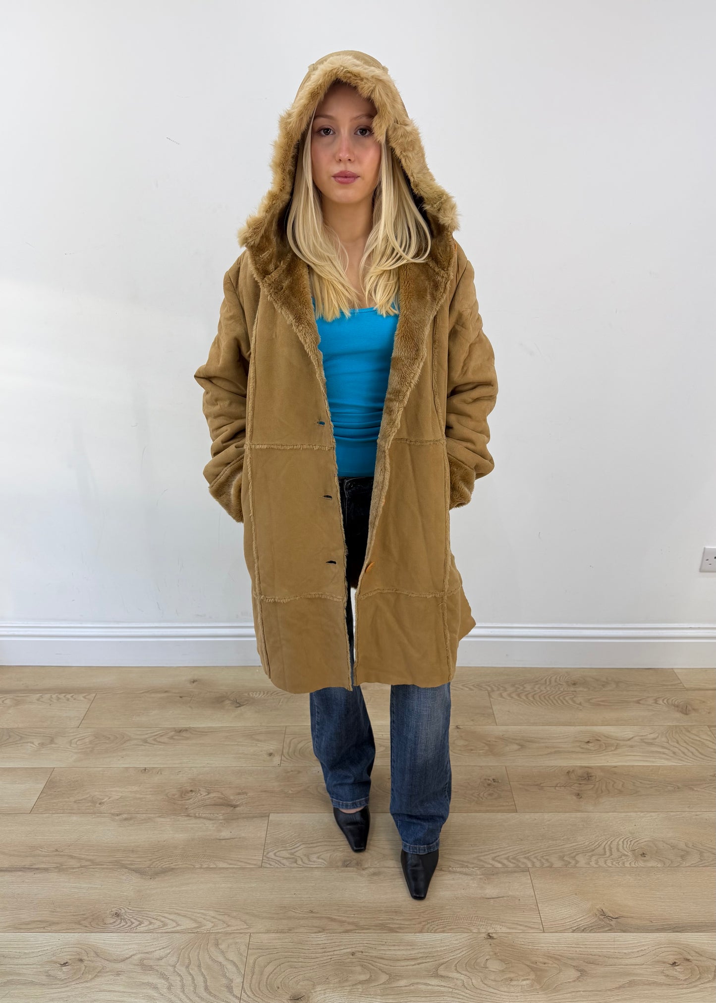 medium tan hooded corduroy coat 4