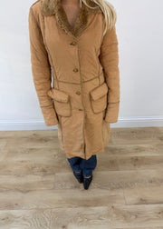 medium beige belted long coat with patch pockets 2