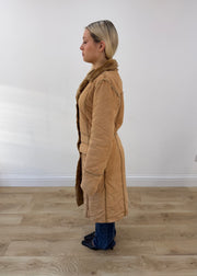 medium beige belted long coat with patch pockets 5