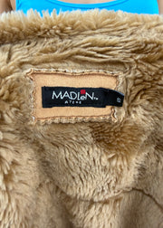medium beige belted long coat with patch pockets 8