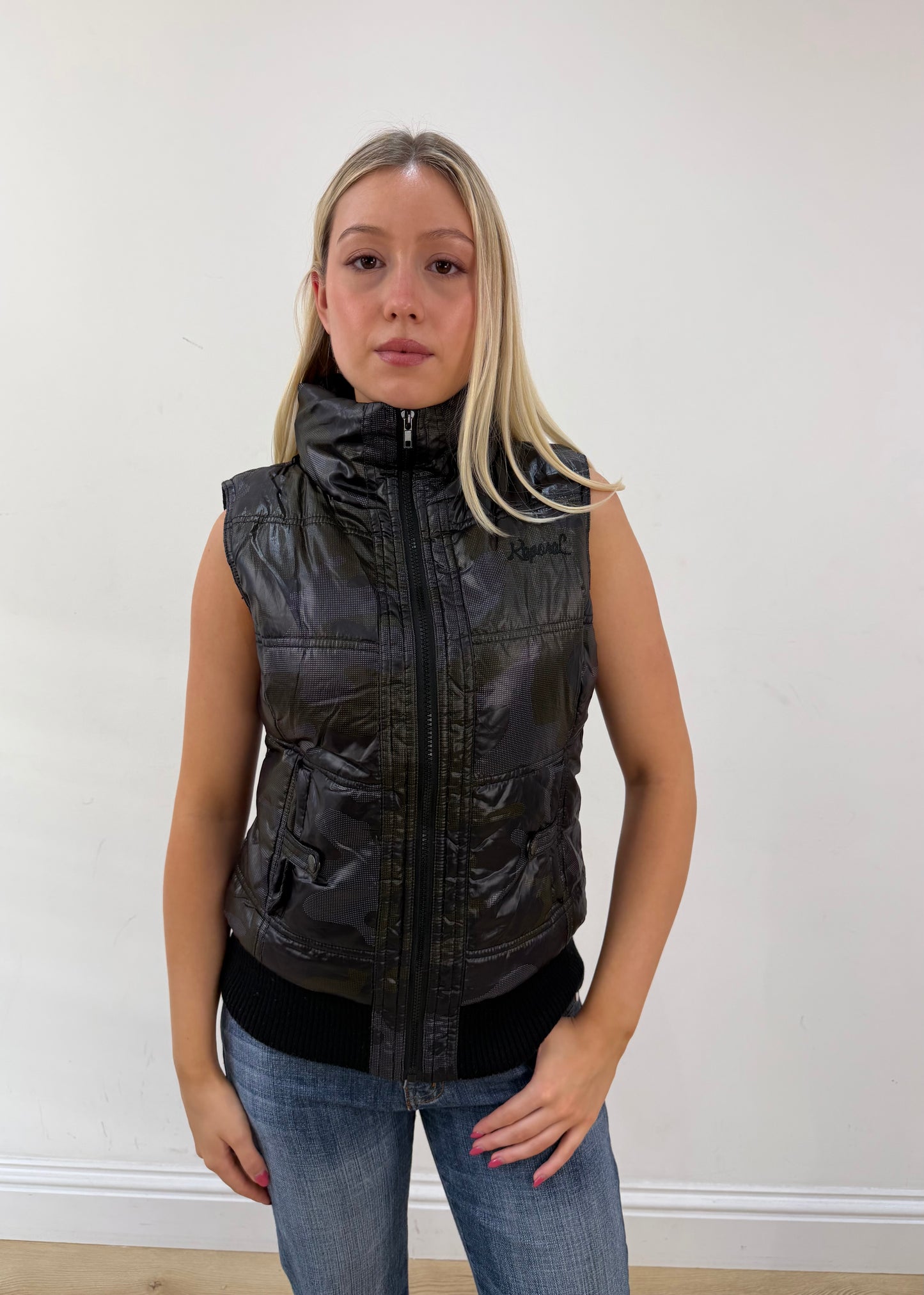 medium black kaporal glossy padded gilet 3