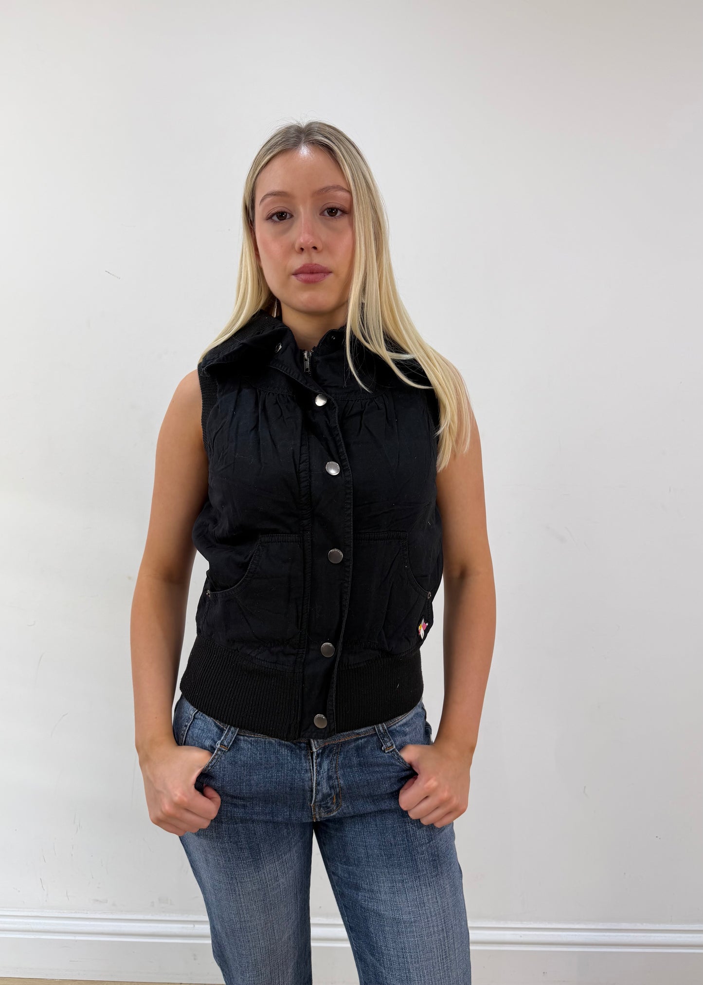 extra small black fishbone fitted gilet 3