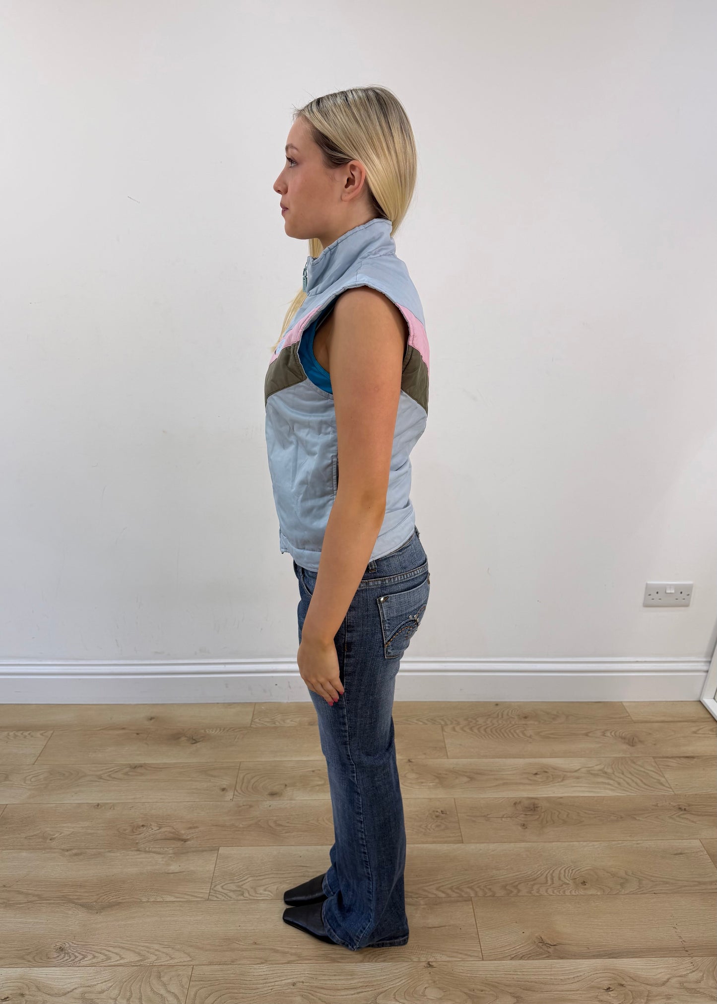 small multicolour fishbone padded gilet with a chevron design 4
