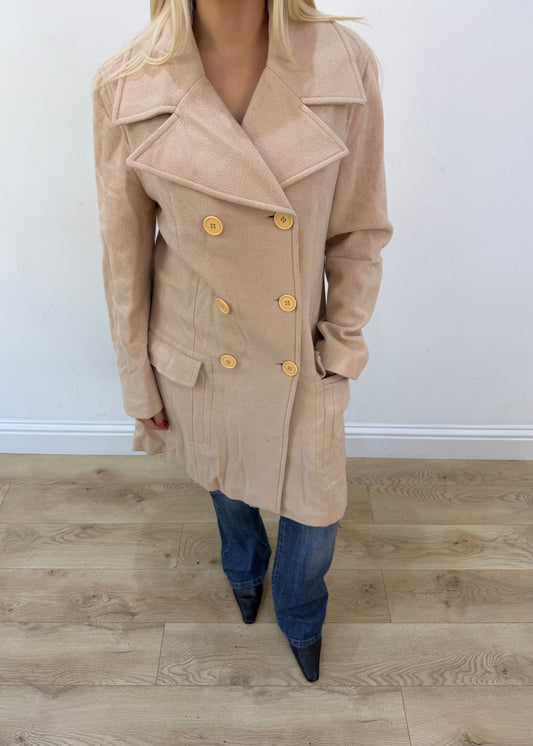 medium beige fashion onyx double breasted trench coat 2