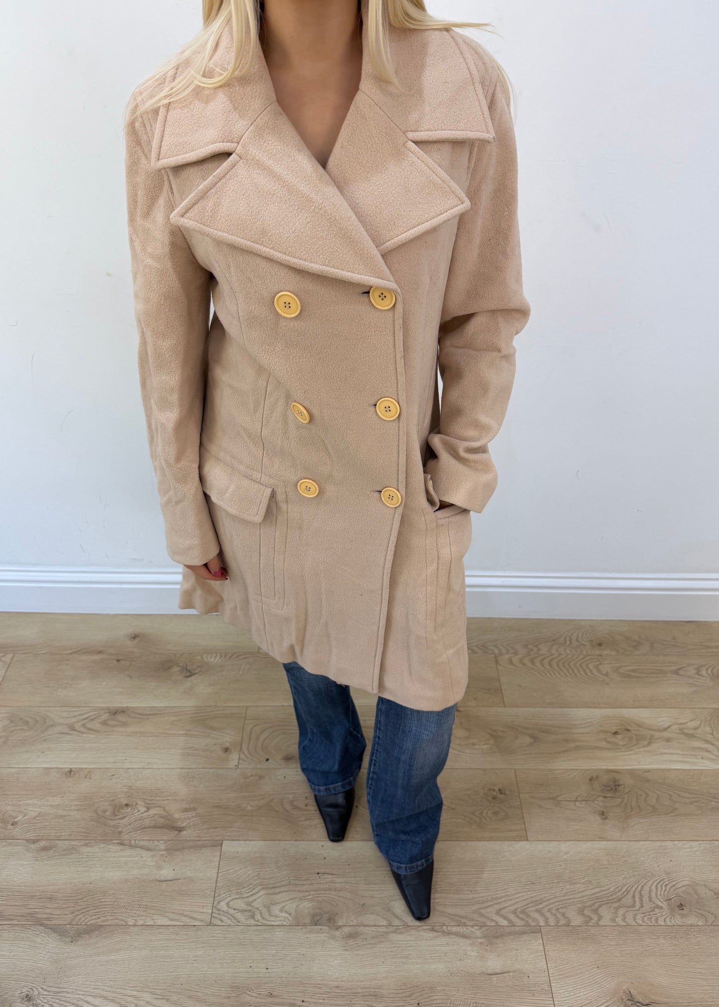 medium beige fashion onyx double breasted trench coat 2