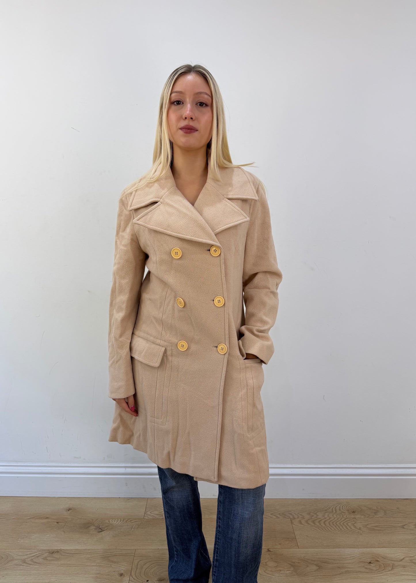 medium beige fashion onyx double breasted trench coat 3