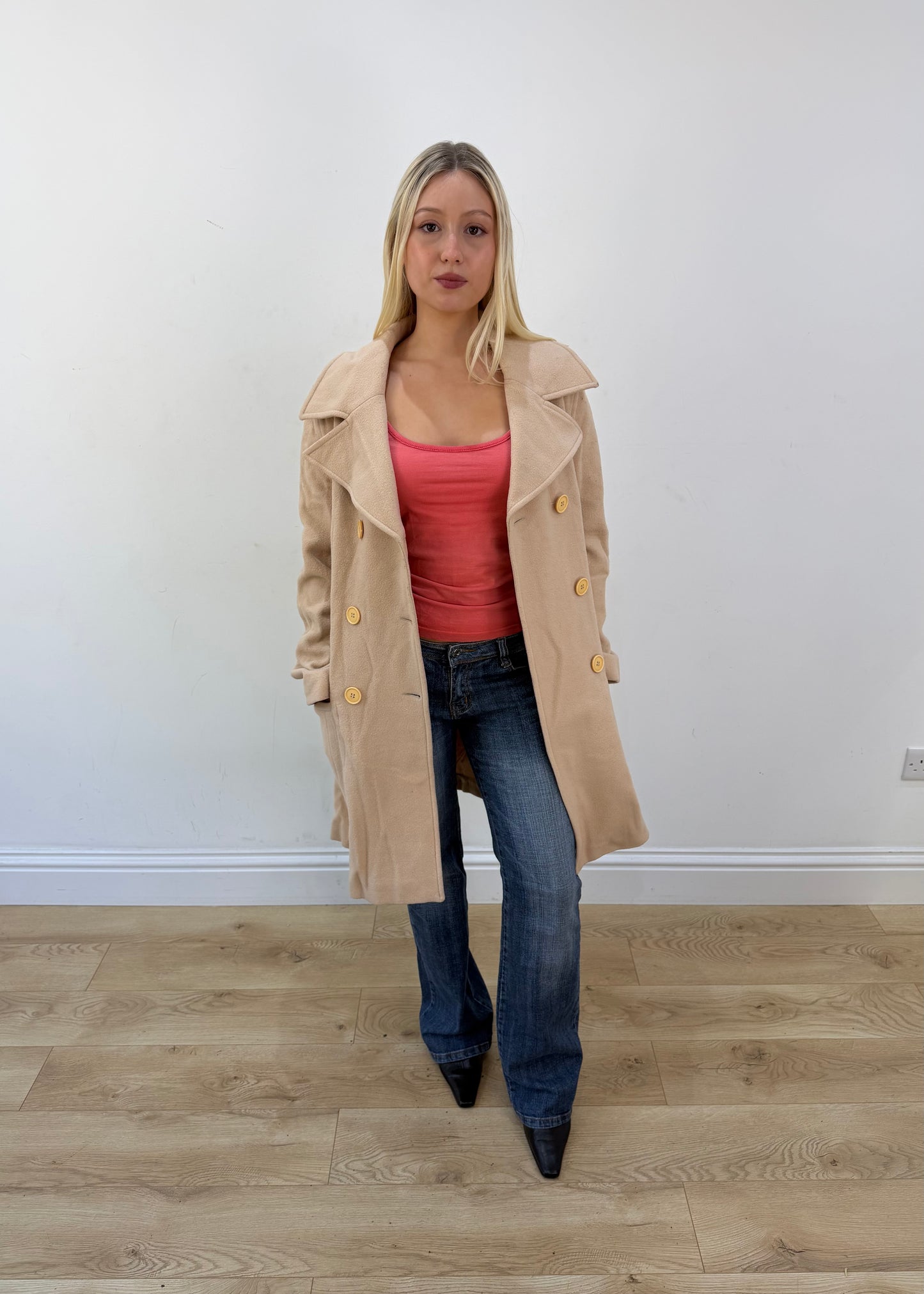 medium beige fashion onyx double breasted trench coat 4