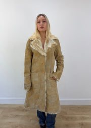 large beige i-ket long shearling style coat 3