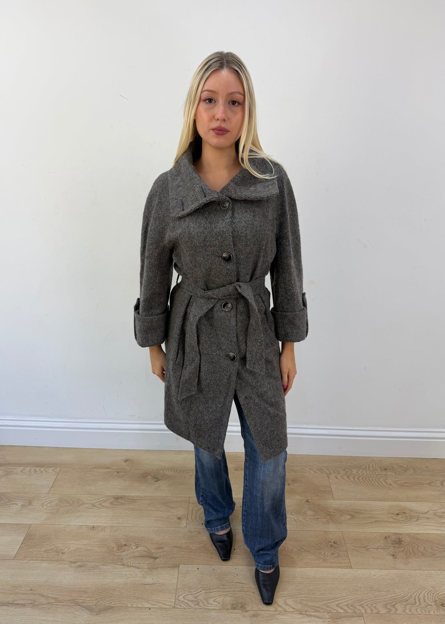 medium grey benetton belted coat 1