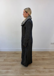 medium dark grey iron textured long coat with contrast collar 5