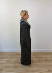 medium dark grey iron textured long coat with contrast collar 6
