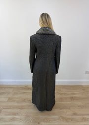 medium dark grey iron textured long coat with contrast collar 7