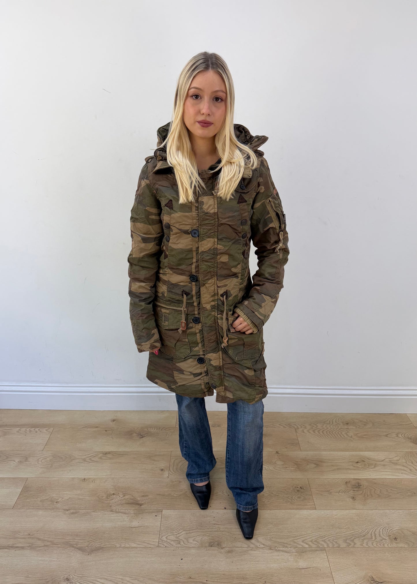 large khaki khujo camouflage parka coat 1