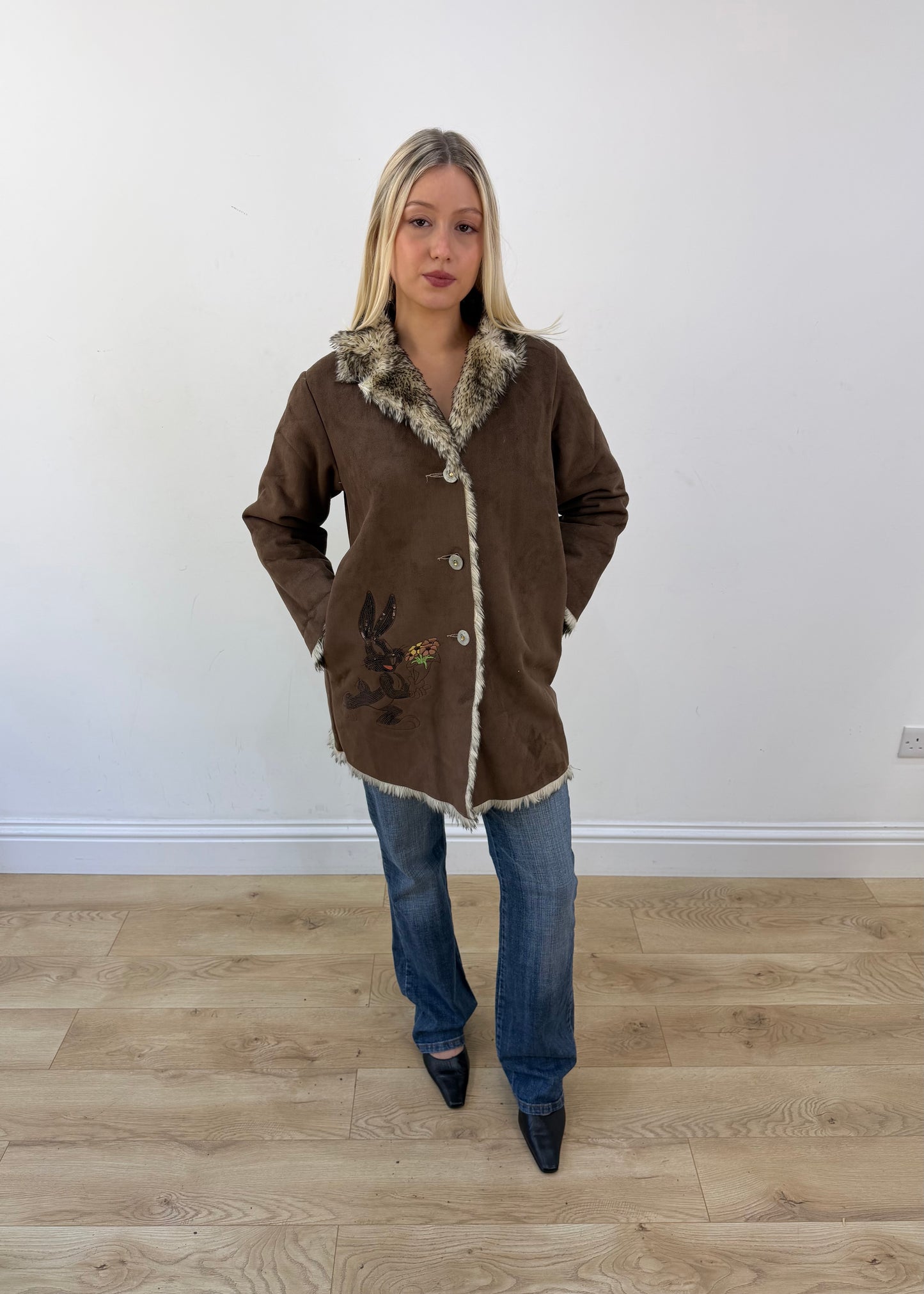 medium brown looney tunes embroidered jacket 1