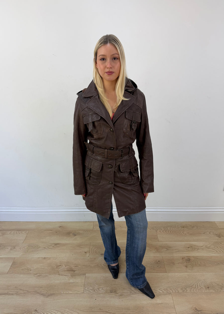 small brown polo garage hooded belted utility jacket 1