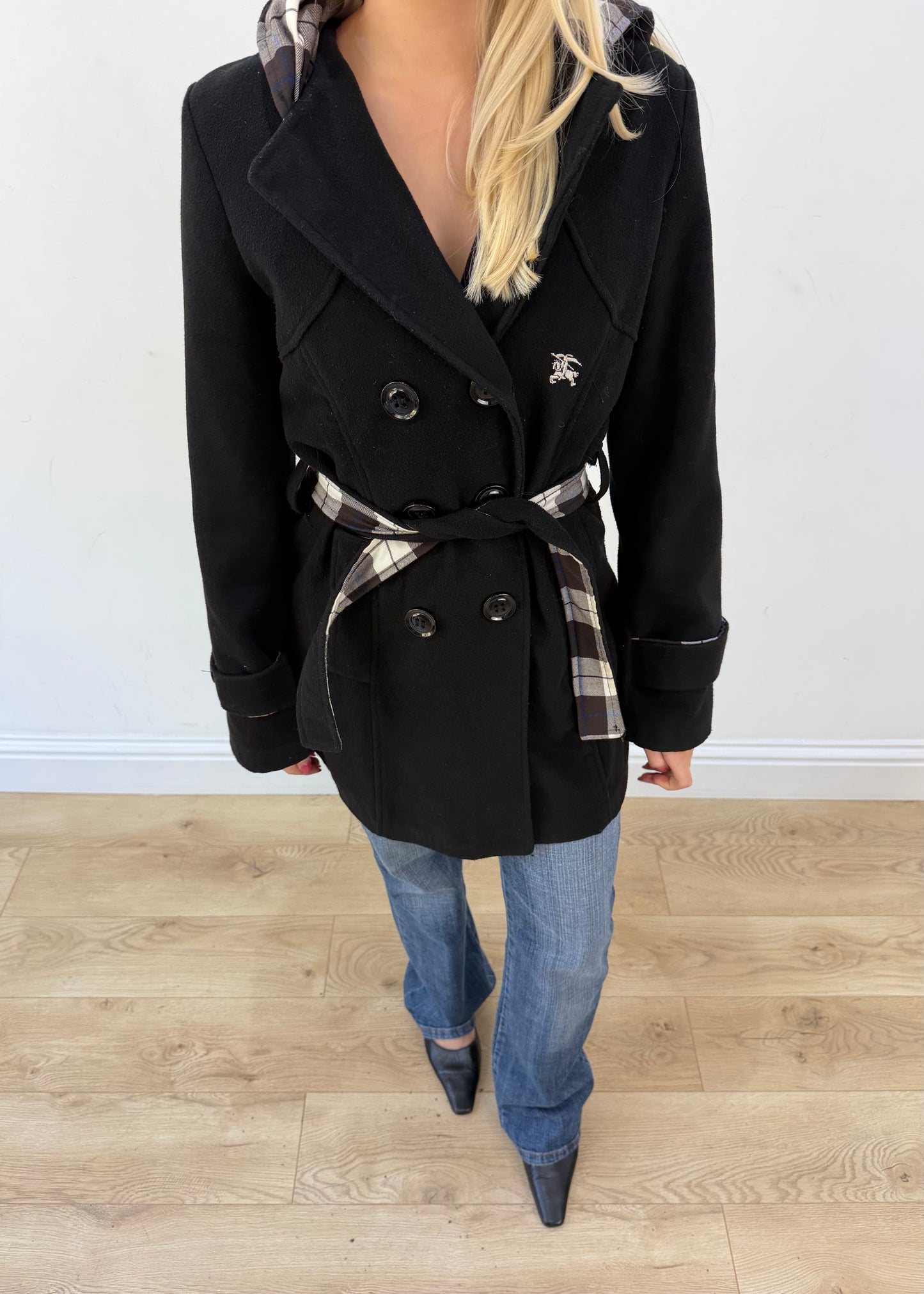 medium black burberry hooded coat 2