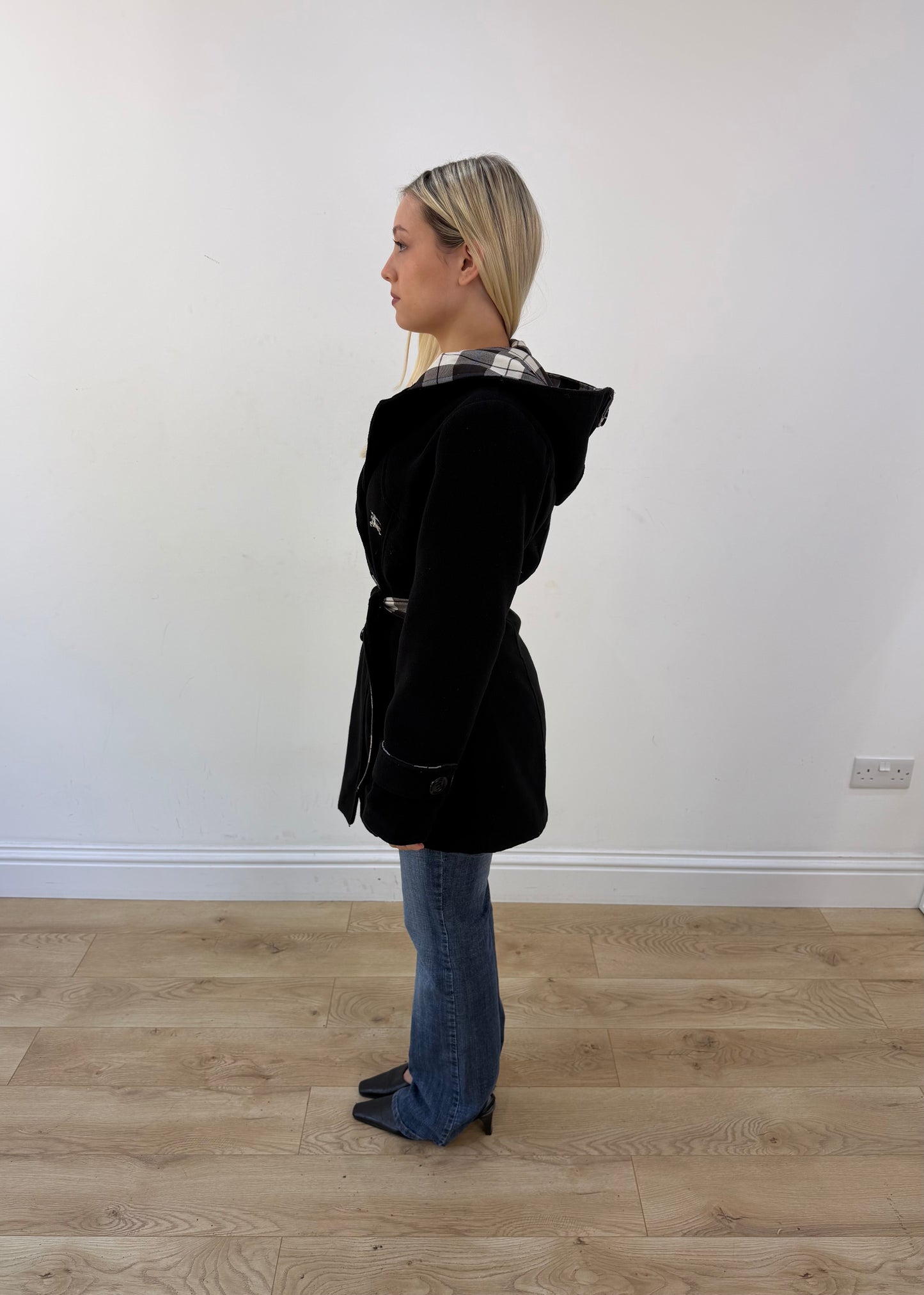 medium black burberry hooded coat 5