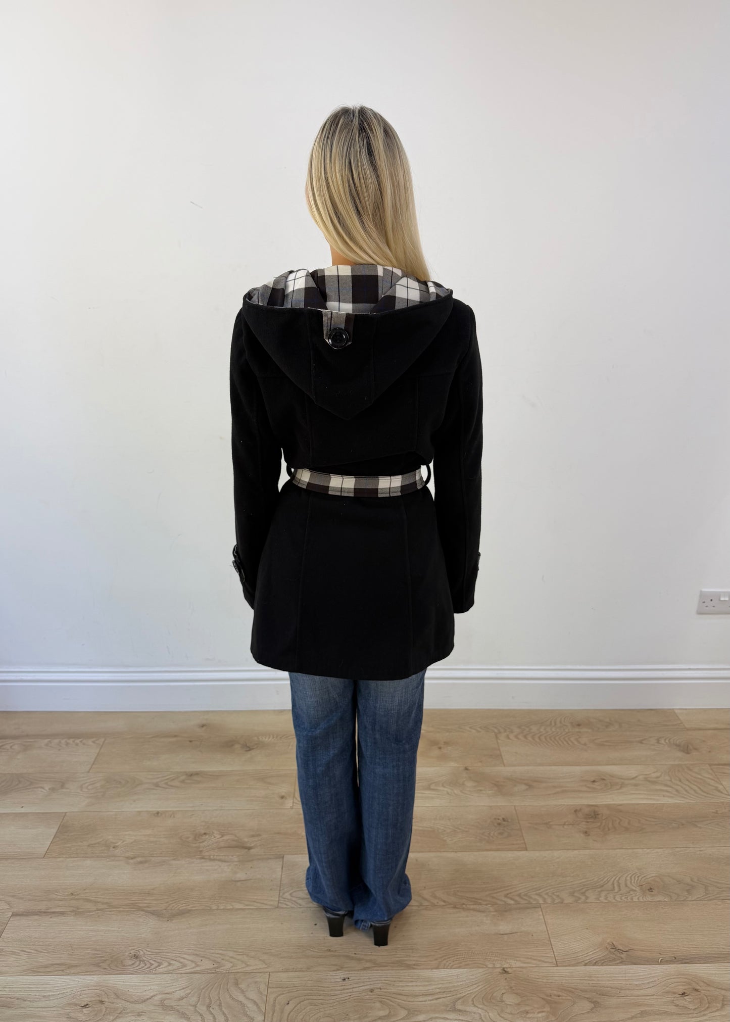 medium black burberry hooded coat 7