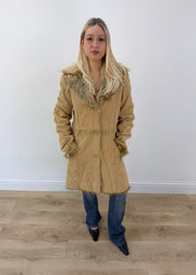 large tan times sport coat with faux fur collar 1