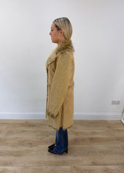large tan times sport coat with faux fur collar 5