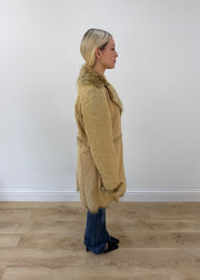 large tan times sport coat with faux fur collar 6