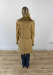 large tan times sport coat with faux fur collar 7