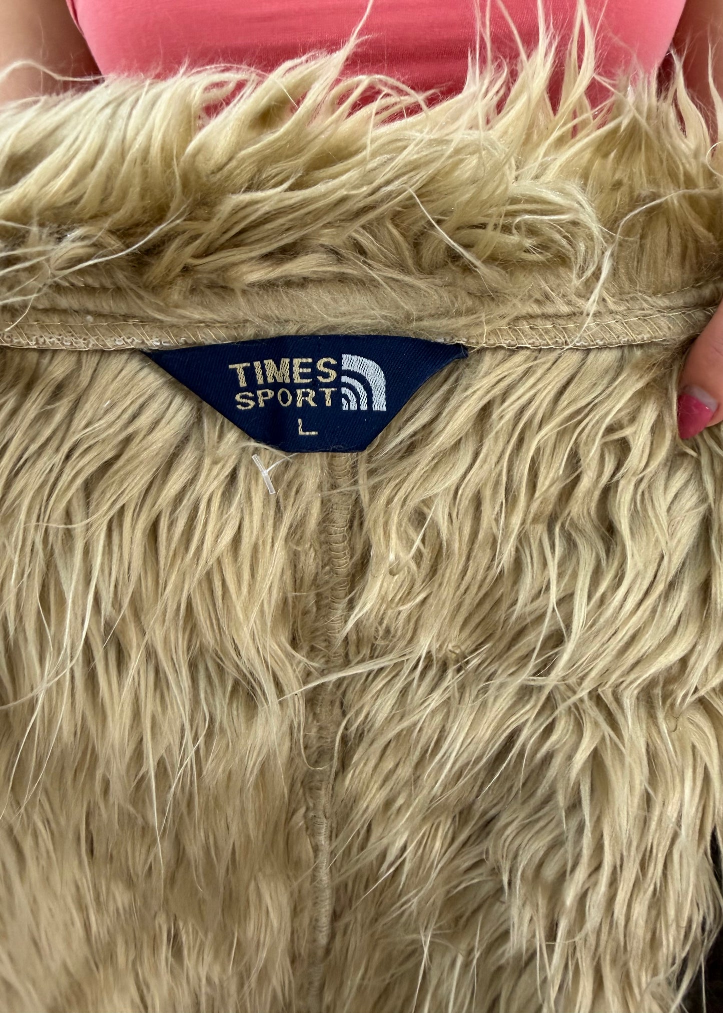 large tan times sport coat with faux fur collar 8