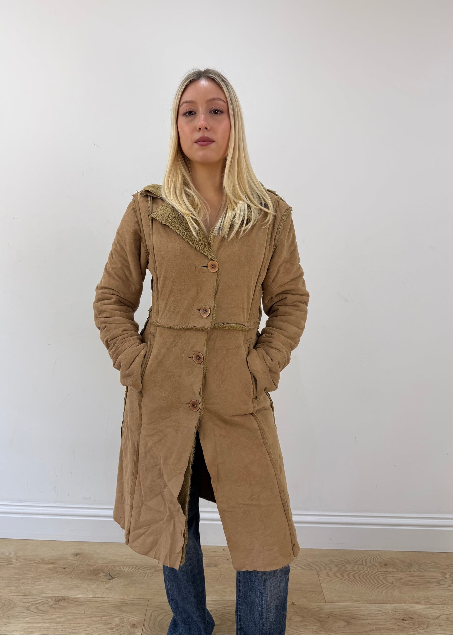 medium tan tally weijl corduroy long coat 3