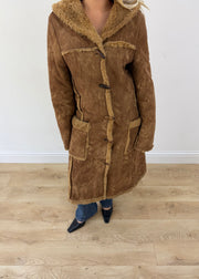 medium brown long shearling style coat 2
