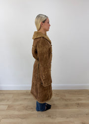 medium brown long shearling style coat 6