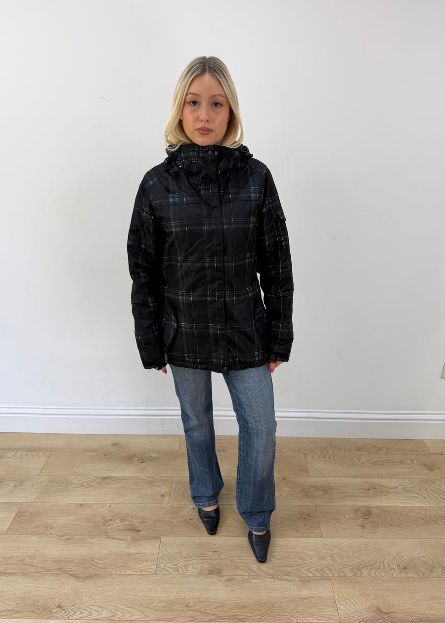 small black fishbone plaid hooded jacket 1