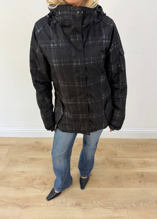 small black fishbone plaid hooded jacket 2