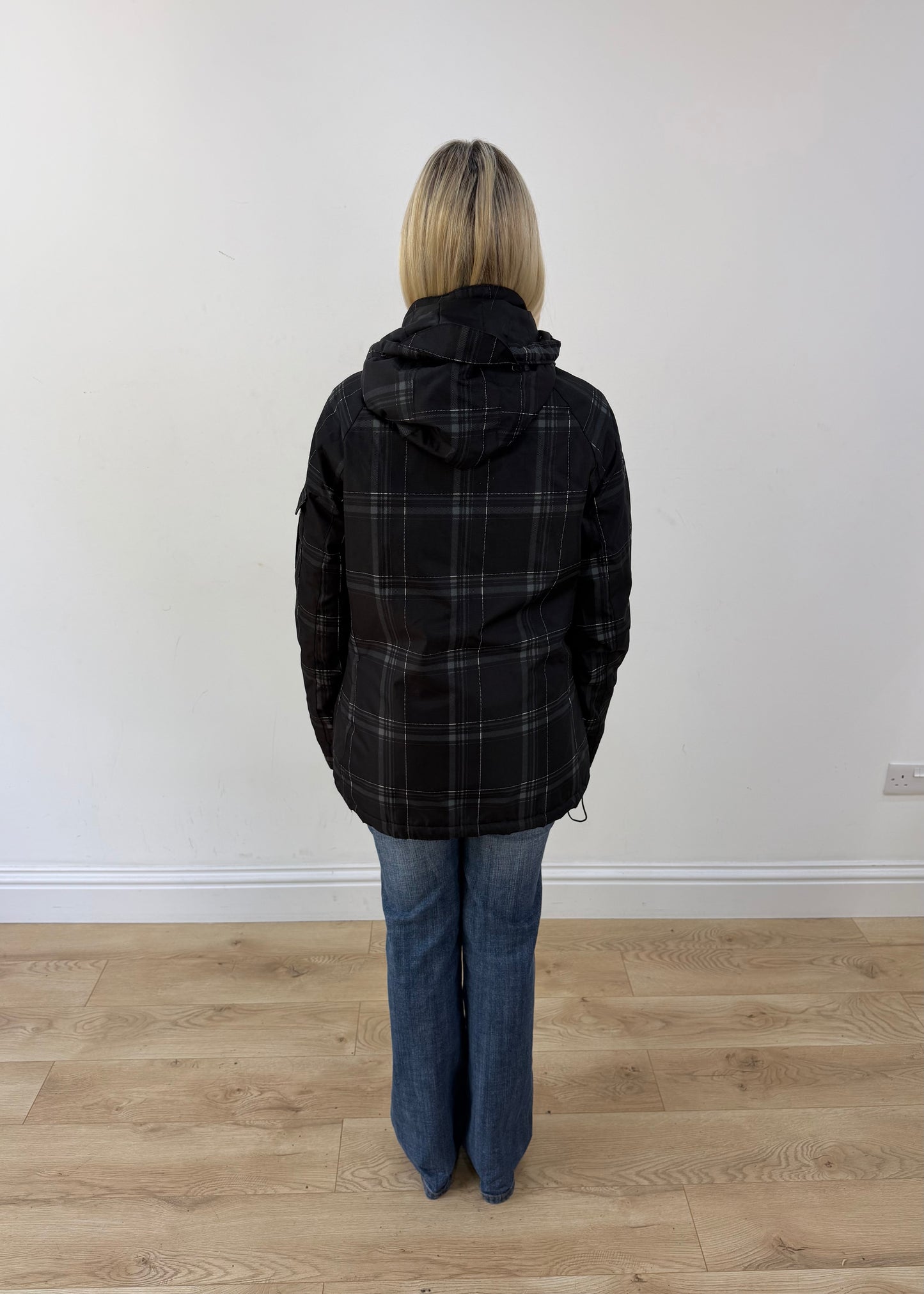small black fishbone plaid hooded jacket 7