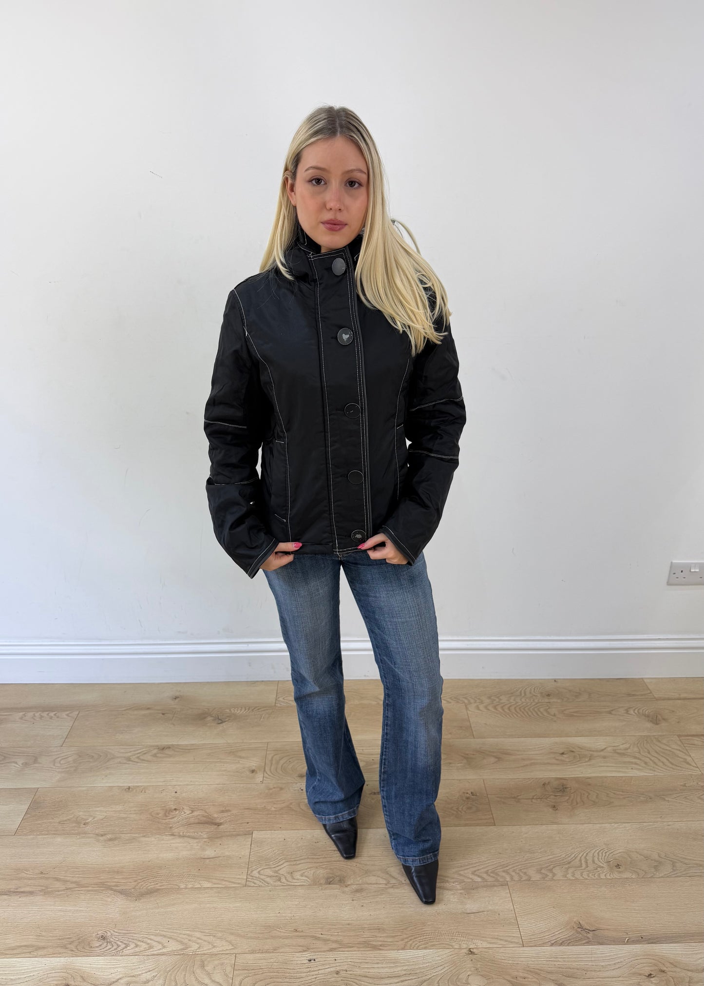 medium black hooded fitted jacket 1