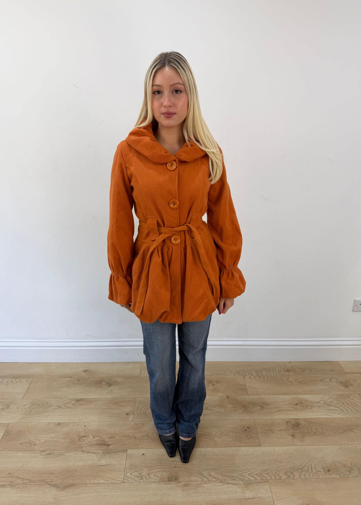 medium orange belted coat 1