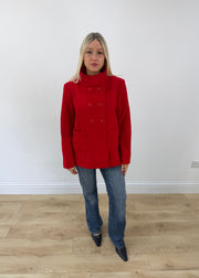 medium red benetton double breasted coat image 1