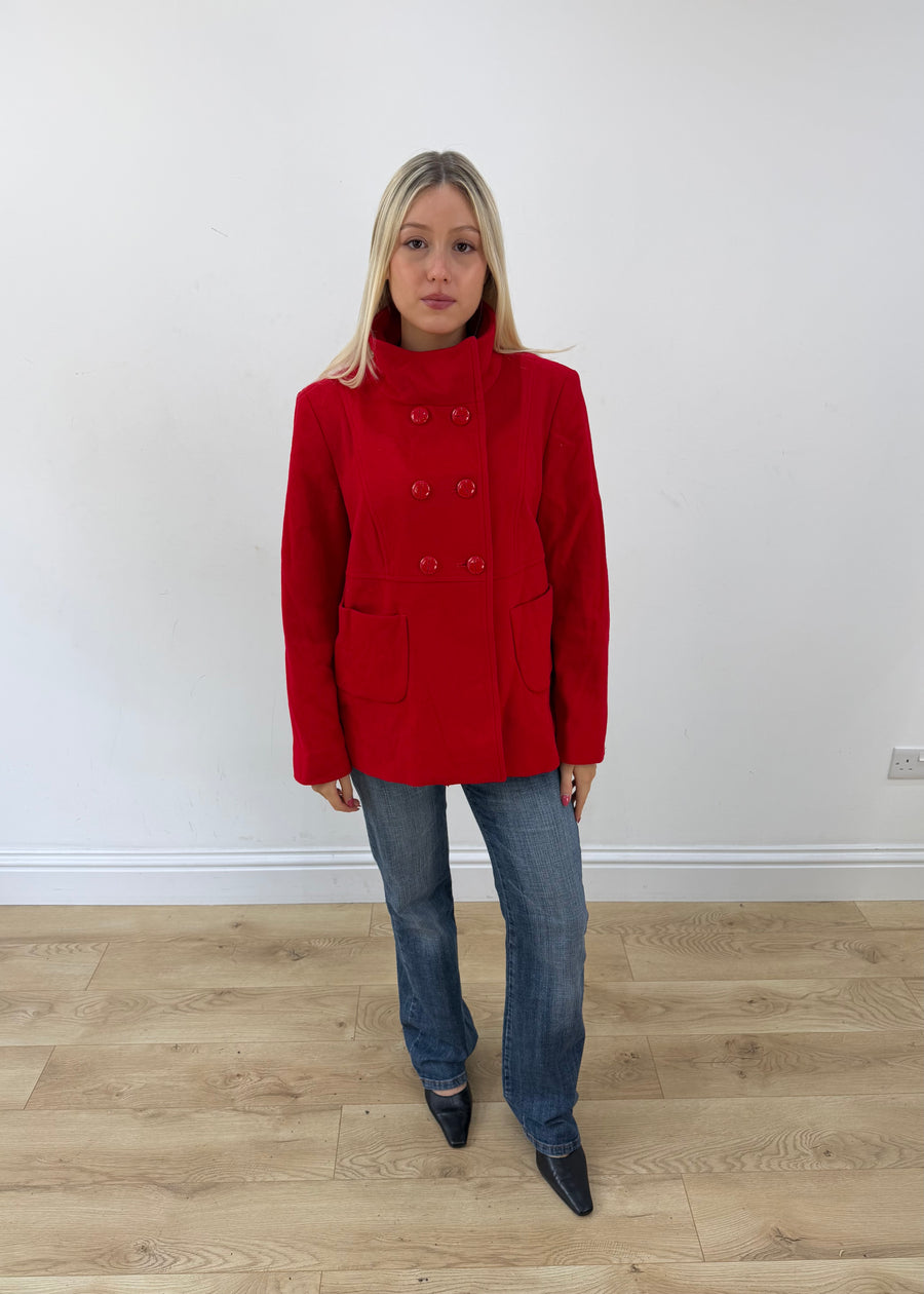 medium red benetton double breasted coat image 1