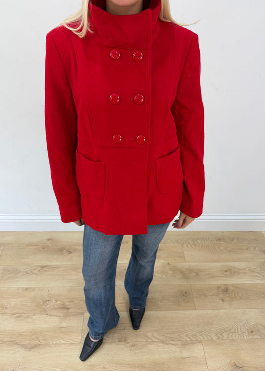 medium red benetton double breasted coat image 2